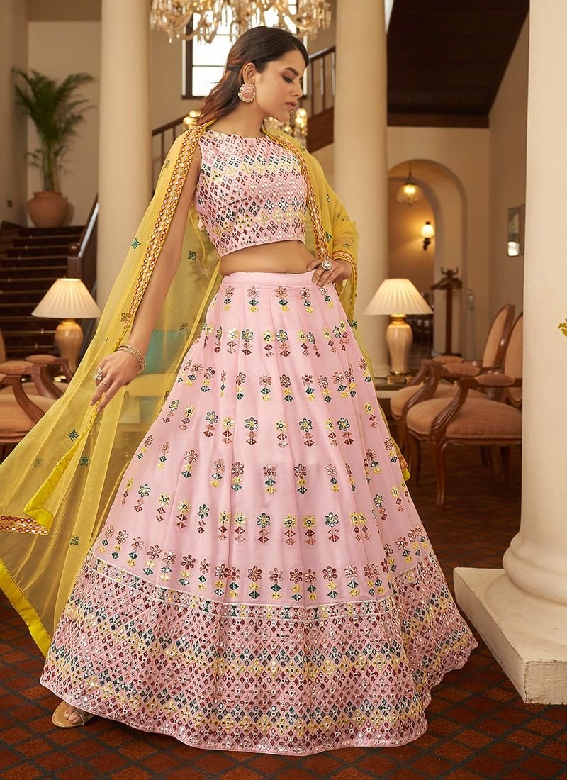 Pastel Pink Georgette Work Lehenga Choli For Women Or Girls ,   Western Wear