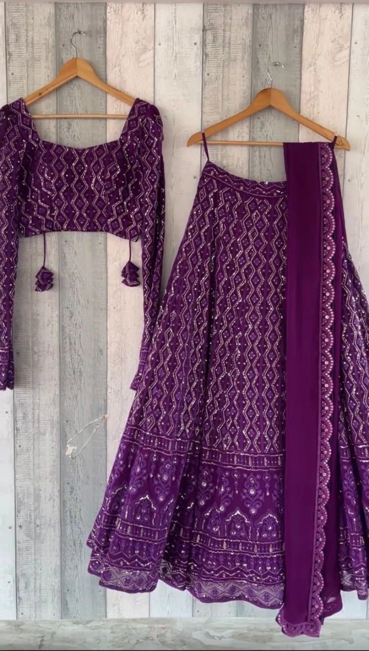 Purple Threads,Sequence,Embroidery Work For Women Or Girls ,   Wedding Wear