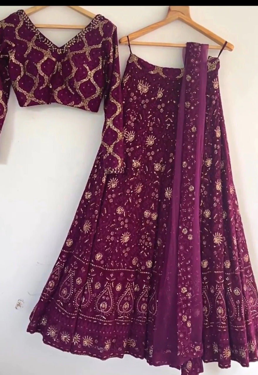 Purple Georgette   Lehenga Choli For Women Or Girls , Inidian Wedding Wear Lehenga Choli
