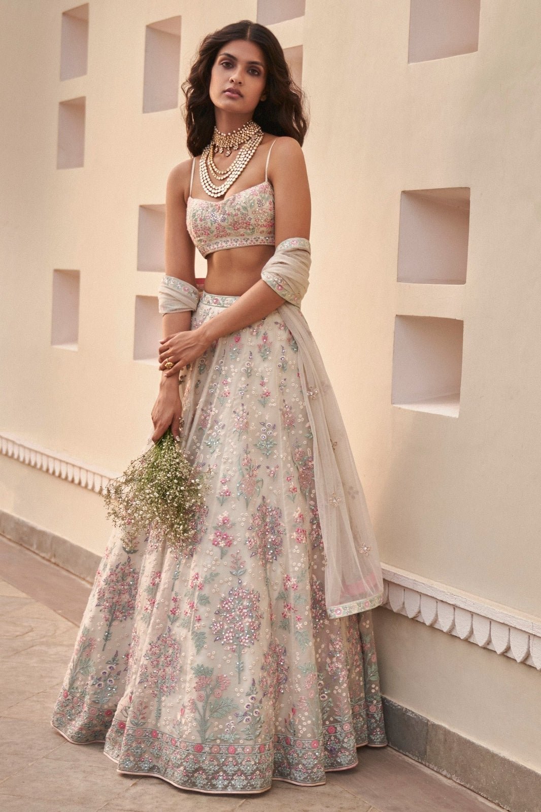 Off White  Georgette Lehenga Choli For Women Or Girls, Designer   Wedding Wear