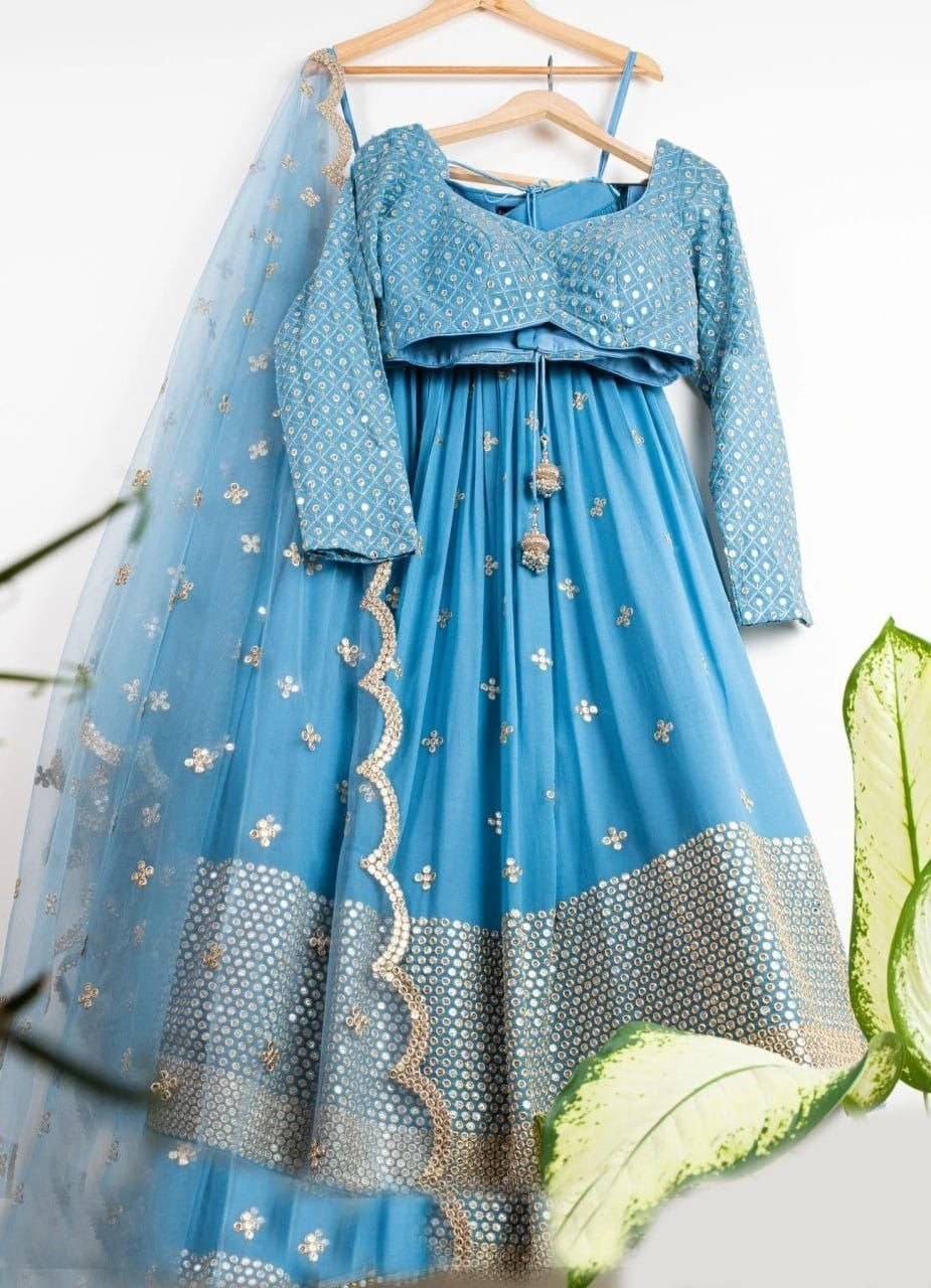 Sky Blue   Georgette  Embroidery With Sequnce  Work Fast Wear Choli For Women Or Girls