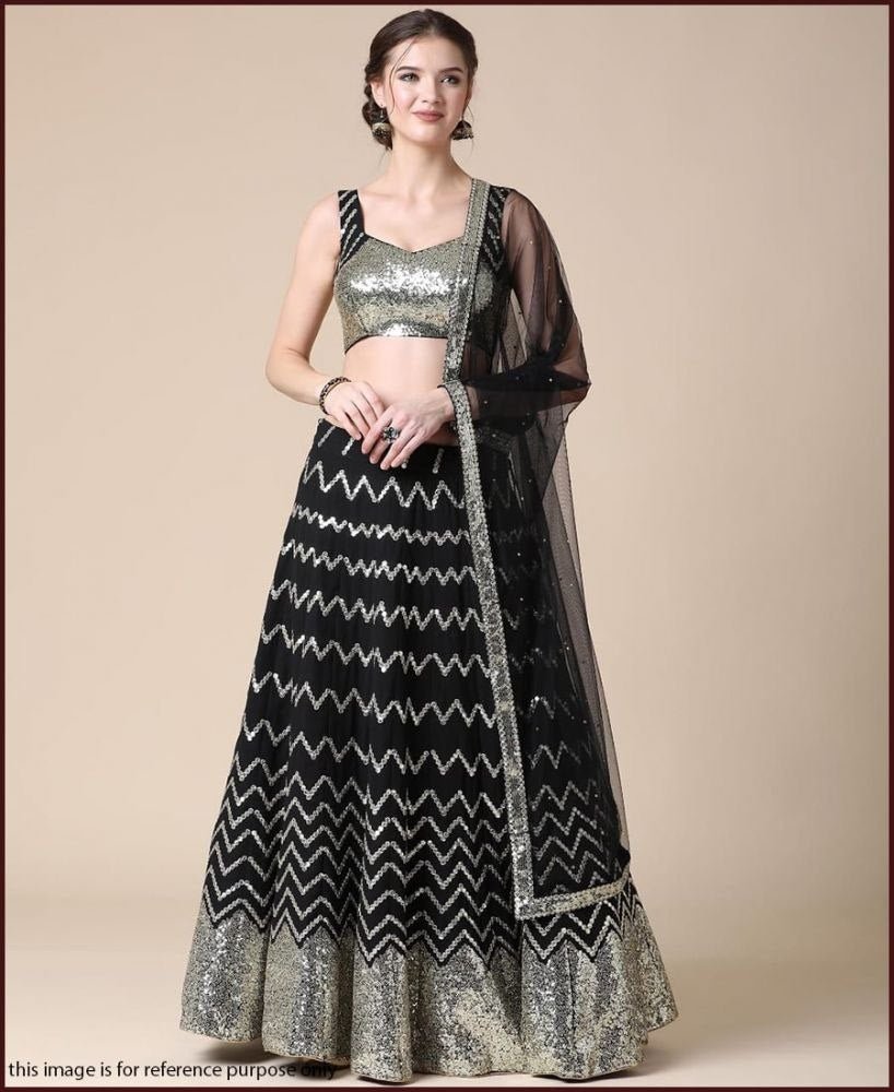 Designer Black  Color Lehenga Choli With Zari And Sequence Embroidery Work Wedding Party Wear Lehenga Choli With Dupatta