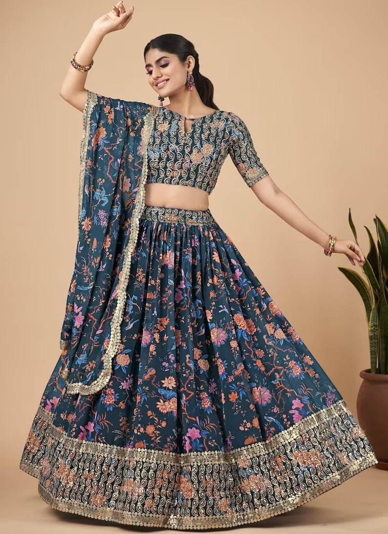 Designer Blue  Color Lehenga Choli With Zari And Sequence Embroidery Work Wedding Party Wear Lehenga Choli With Dupatta