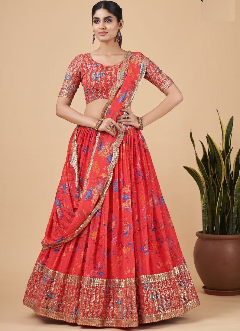 Designer Orange Color Lehenga Choli With Zari And Sequence Embroidery Work Wedding Party Wear Lehenga Choli With Dupatta