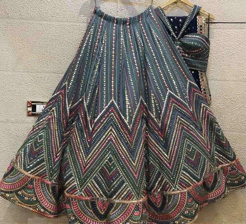 Designer Gray Color Lehenga Choli With ,Sequence Embroidery Work Wedding Party Wear Lehenga Choli With Dupatta