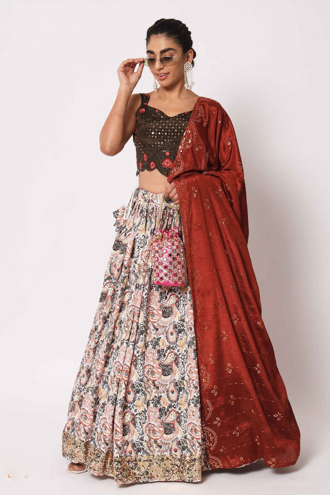 Designer Off White And Red  Color Lehenga Choli With   Embroidery Work  Wedding Party Wear Lehenga Choli With Dupatta