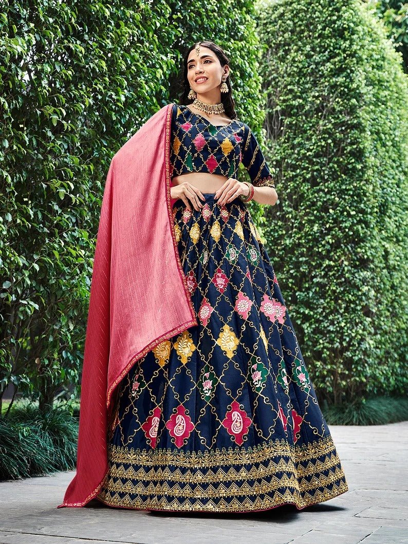 Designer Blue Color Lehenga Choli With  Embroidery Sequence Thread Work  Wedding Party Wear Lehenga Choli With Dupatta
