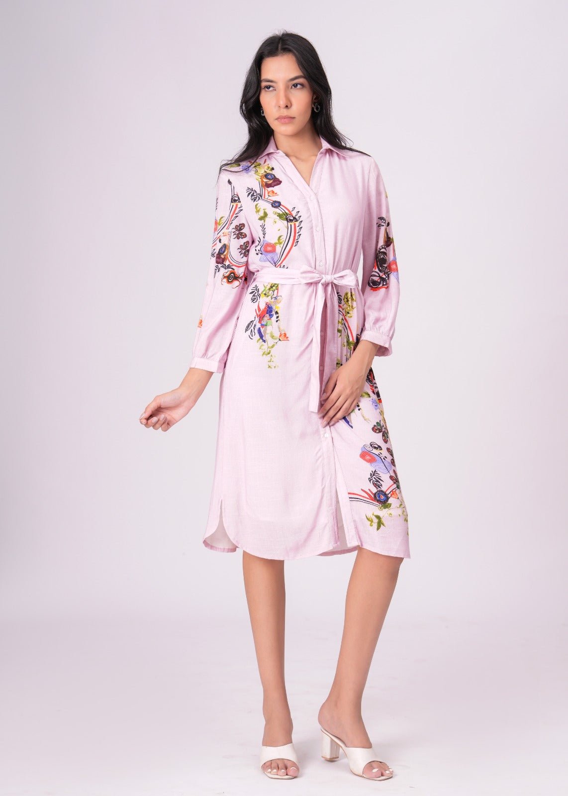 Lilac Love Embroidered Mini Shirt Dress