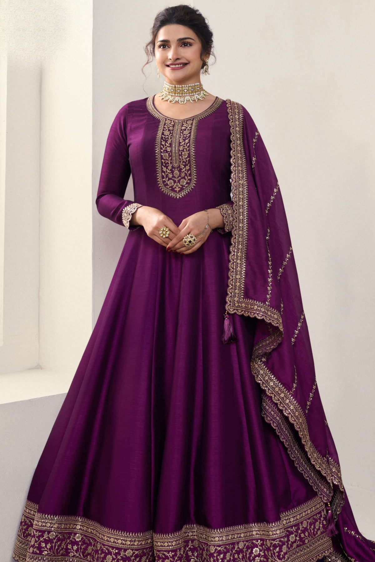 Wine Anarkali Suit Stylish Full Length Dupatta For Party Wear