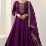 Wine Anarkali Suit Stylish Full Length Dupatta For Party Wear