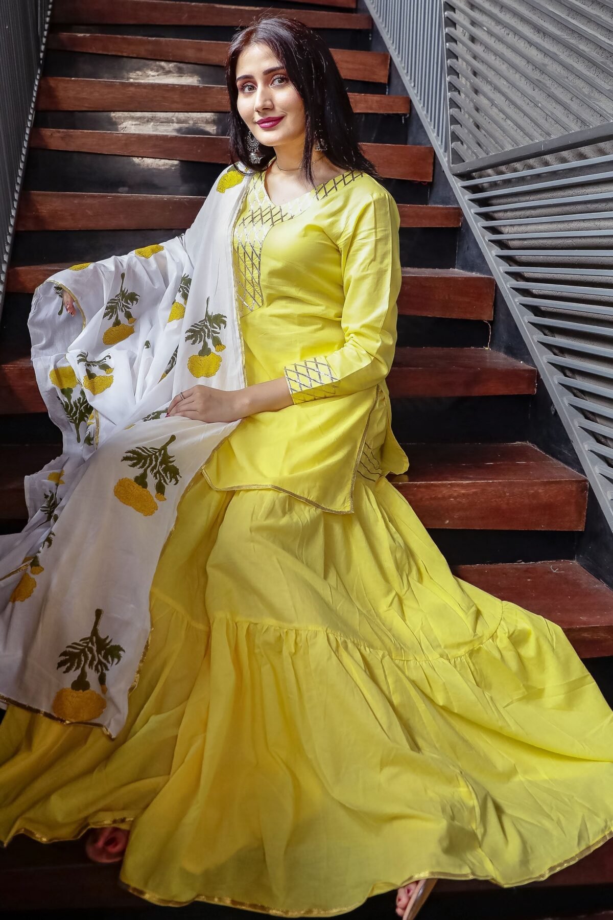 Yellow Poppy Kurta And Sharara Two Piece Set