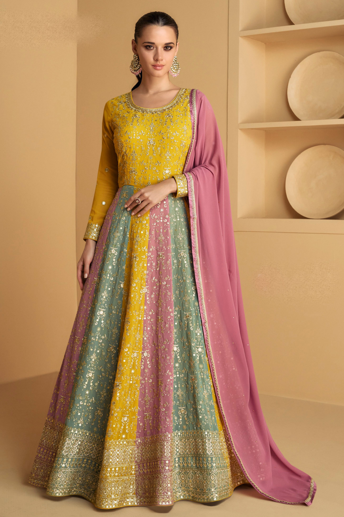 Yellow Anarkali Suit With Dupatta For Eid & Ramzan Party Wear Gown