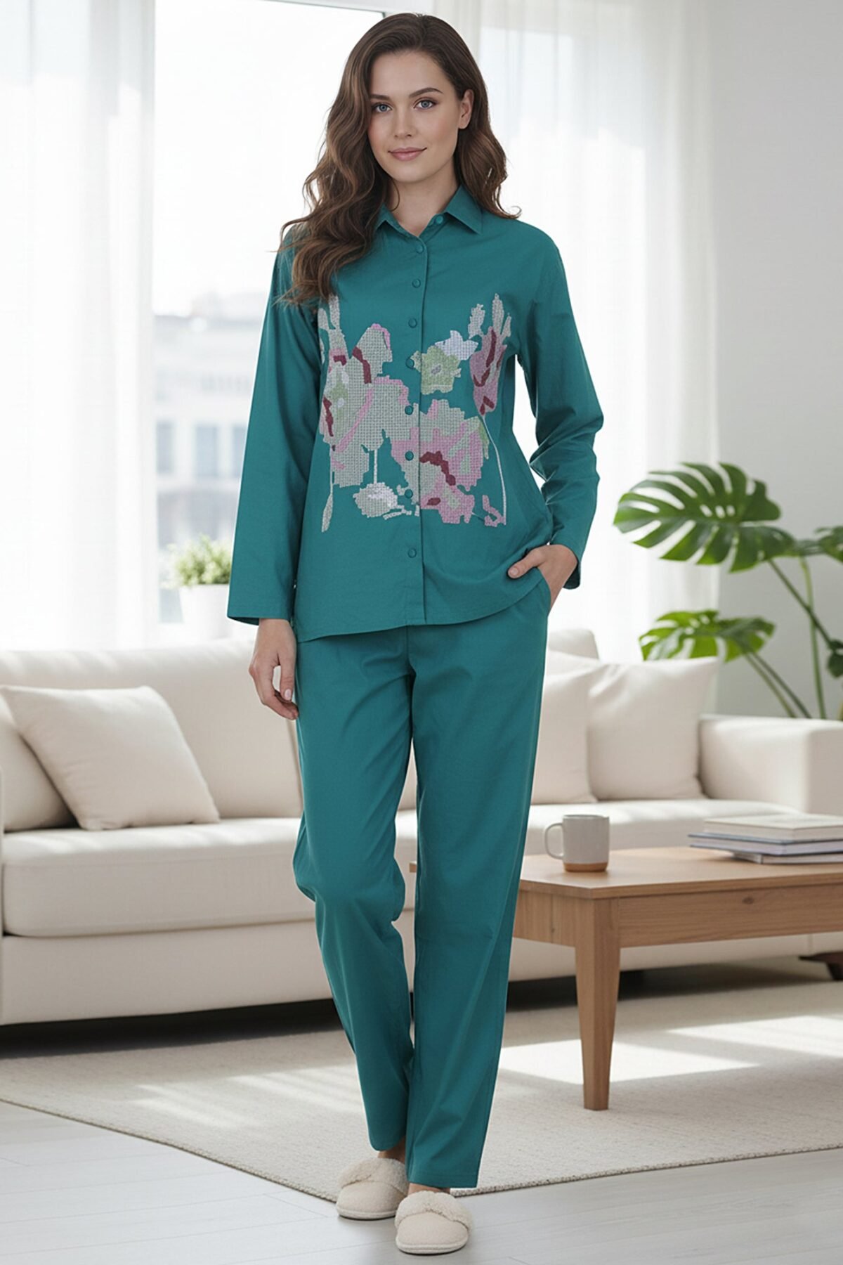 Sea Green Embroidery Work Co-Ord Set