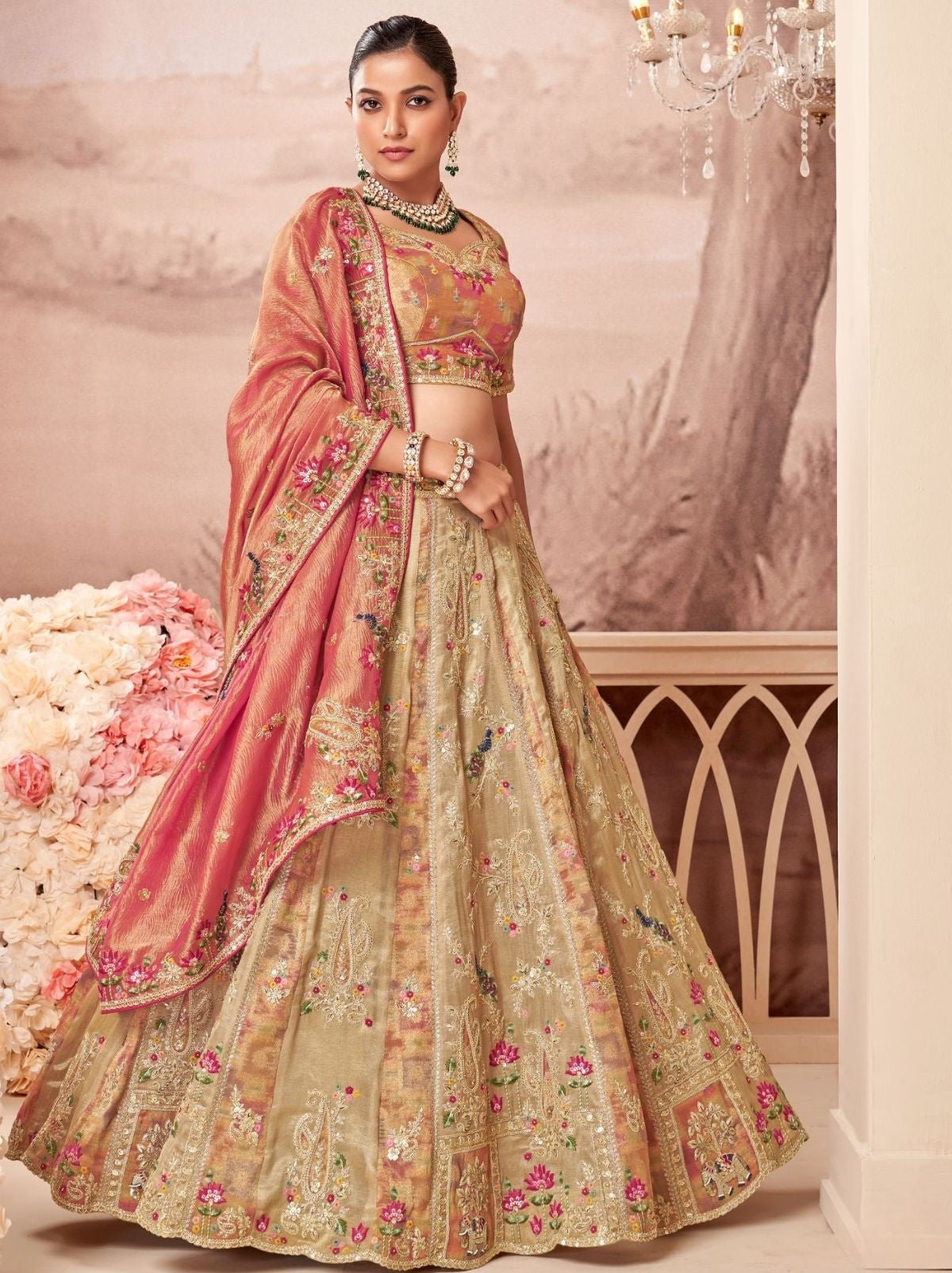 Tan Beige Premium Readymade Wedding Lehenga Set