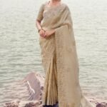 Parchment Beige Premium Tissue Silk Saree With Blouse Piece
