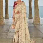 Parchment Beige Wedding Designer Saree