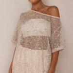 Zinnie Sequins Off Shoulder Top - Beige