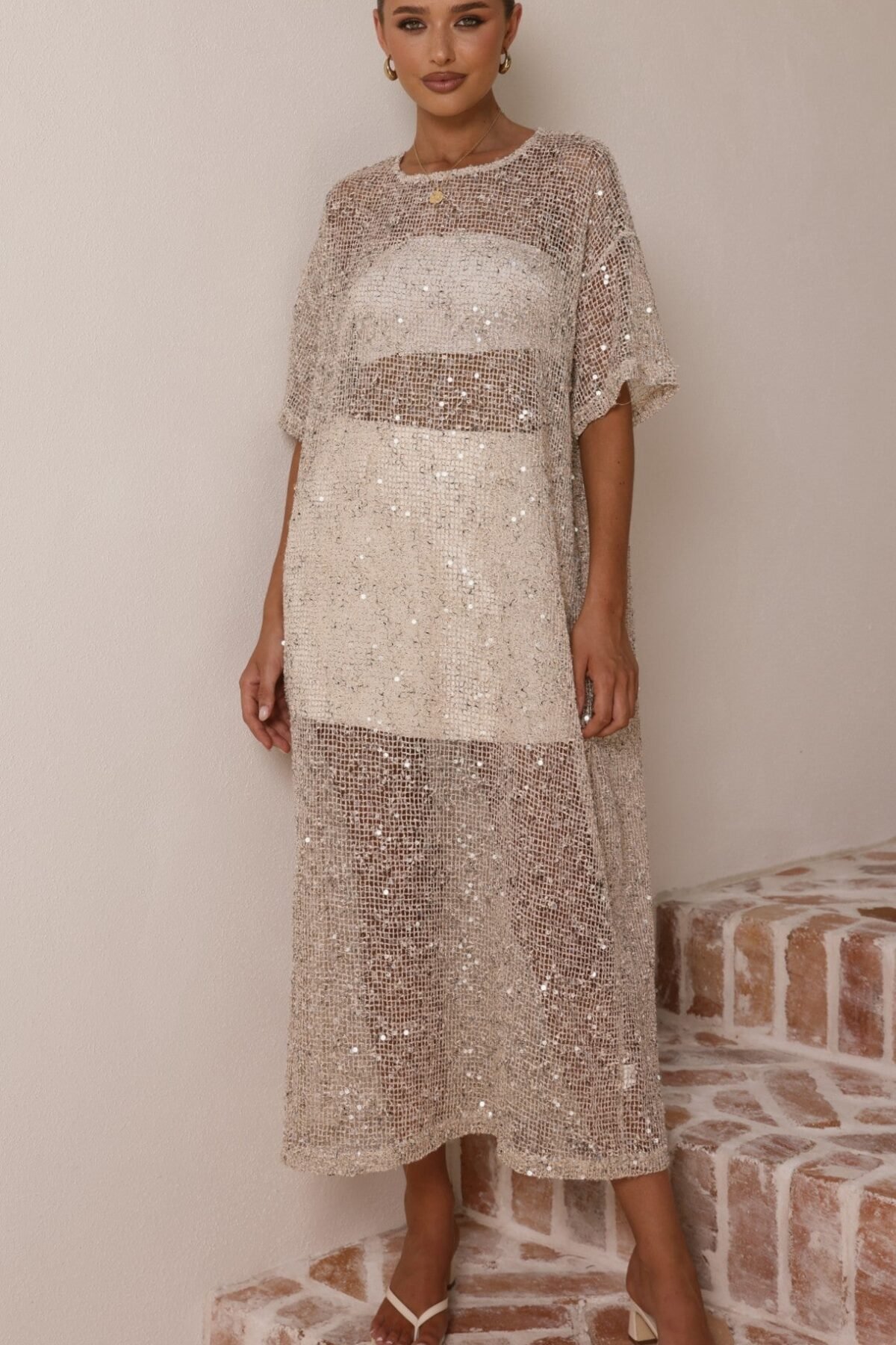 Zinnia Sequins Maxi Dress - Beige