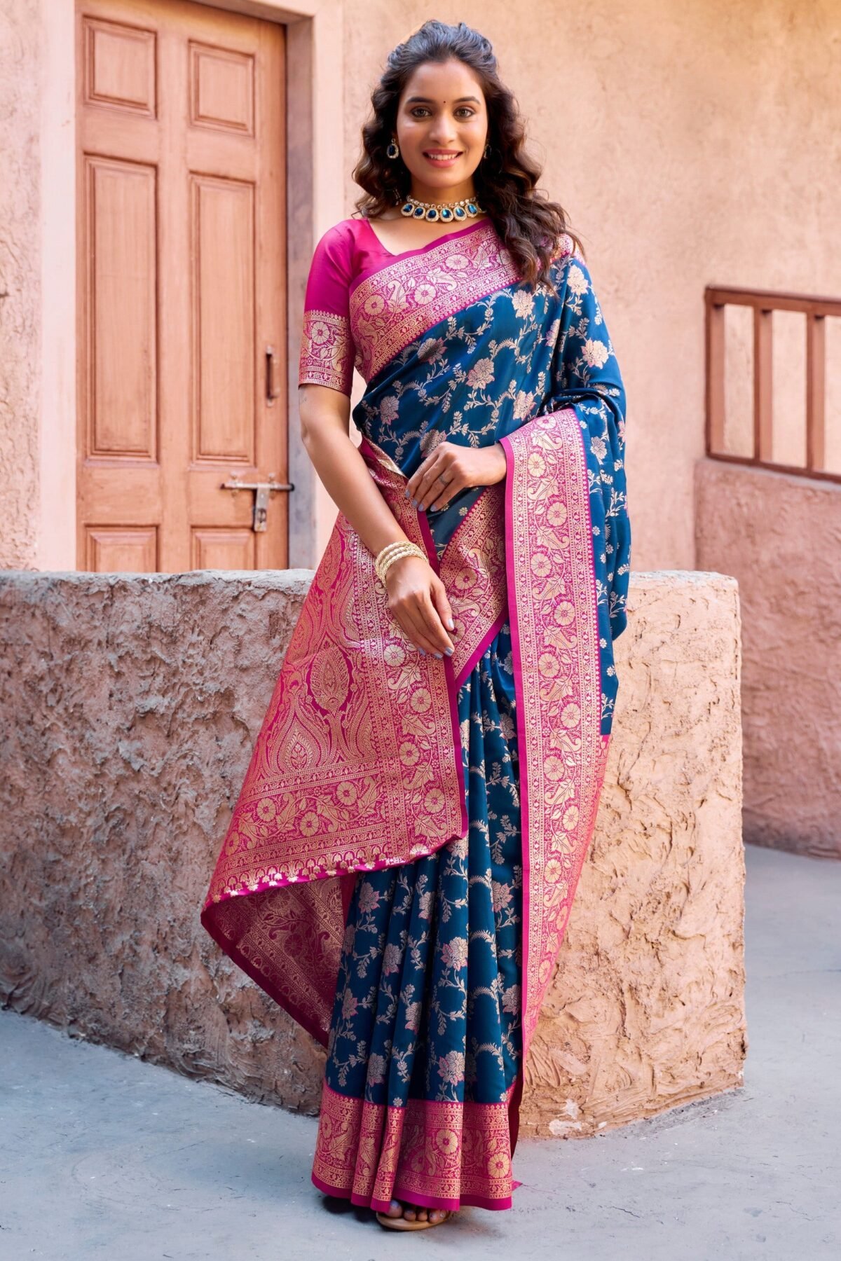 Navy Blue Premium Banarasi Silk Wedding Saree