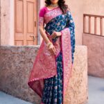 Navy Blue Premium Banarasi Silk Wedding Saree