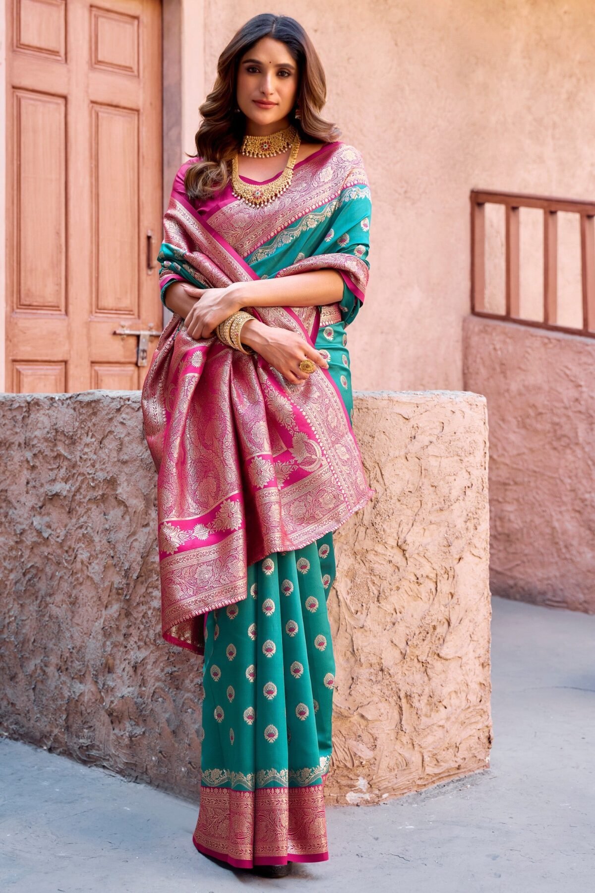 Turquoise Blue Premium Banarasi Silk Wedding Saree