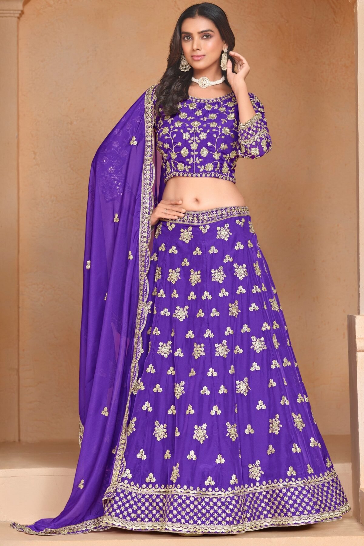 Royal Blue Designer Party Lehenga Set With Sequin And Zari Work
