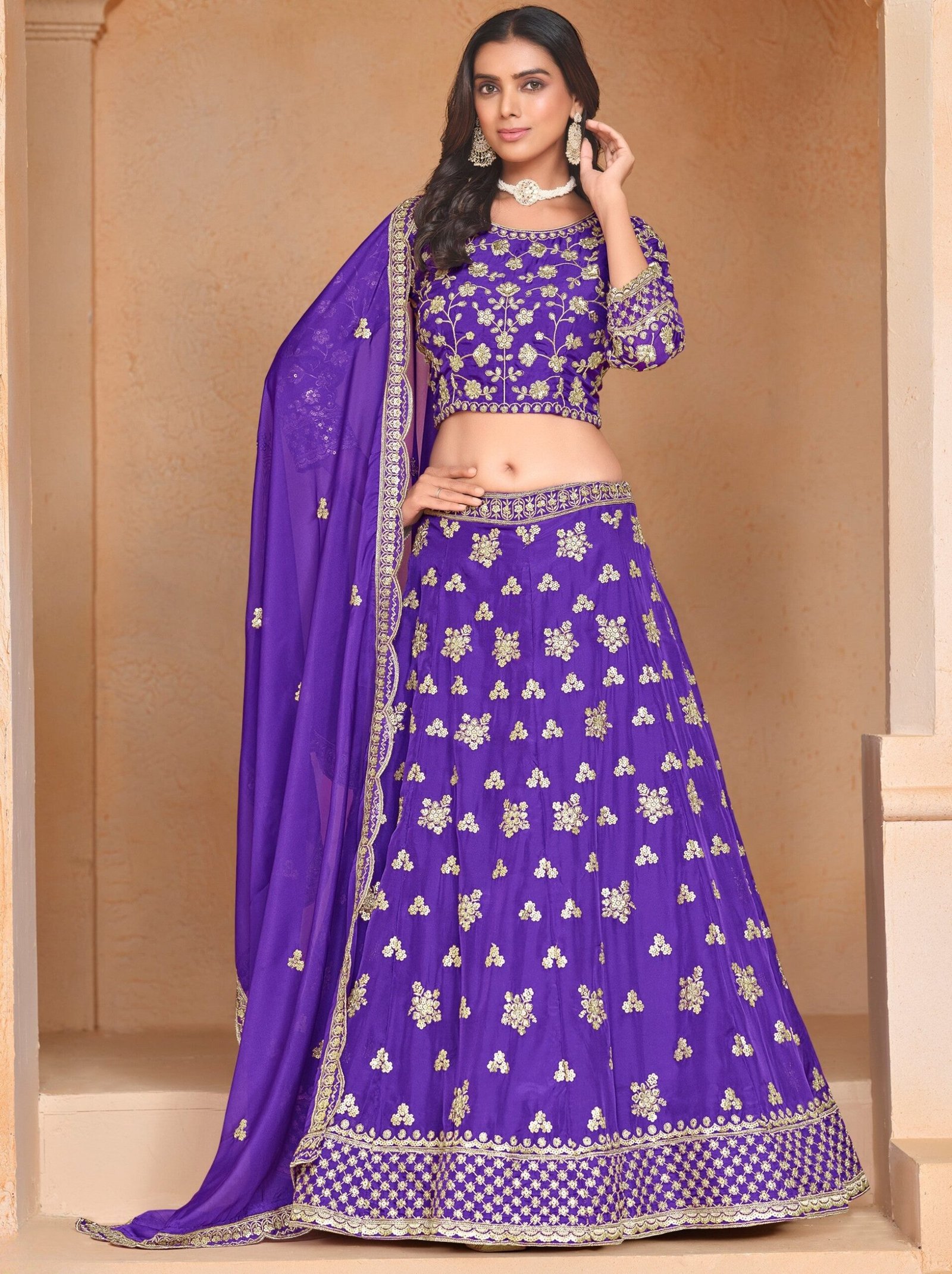 Royal Blue Designer Party Lehenga Set With Sequin And Zari Work