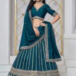 Prussian Blue Party Lehenga Set With Gold Thread Embroidery