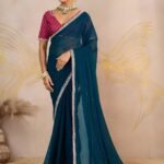 Space Blue Georgette Silk Party Saree with Zari & Sequin Border