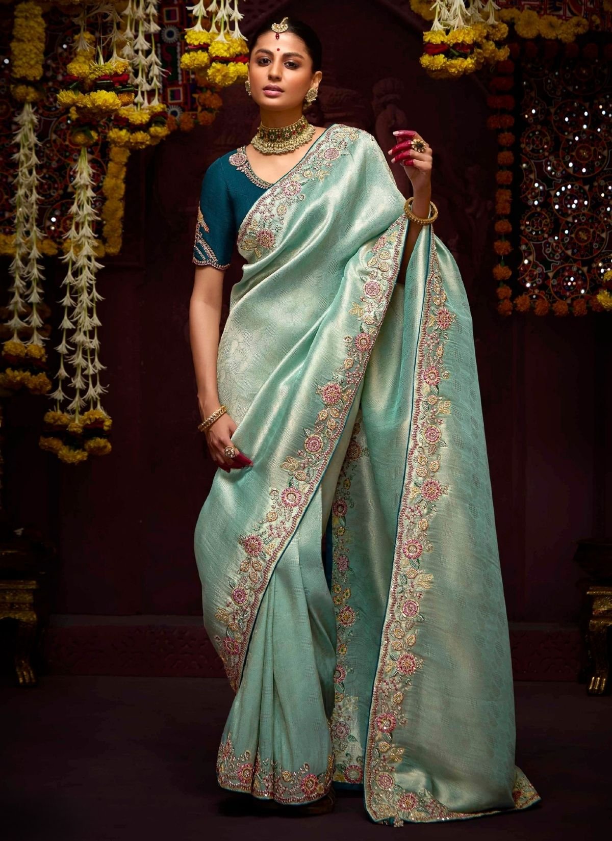 Sky Blue Luxury Banarasi Kanjivaram Saree with Embroidery