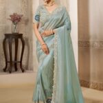 Baby Blue Organza Tissue Silk Saree With Stonework