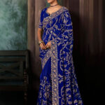 Navy Blue Premium Crepe Silk Saree With Blouse Piece