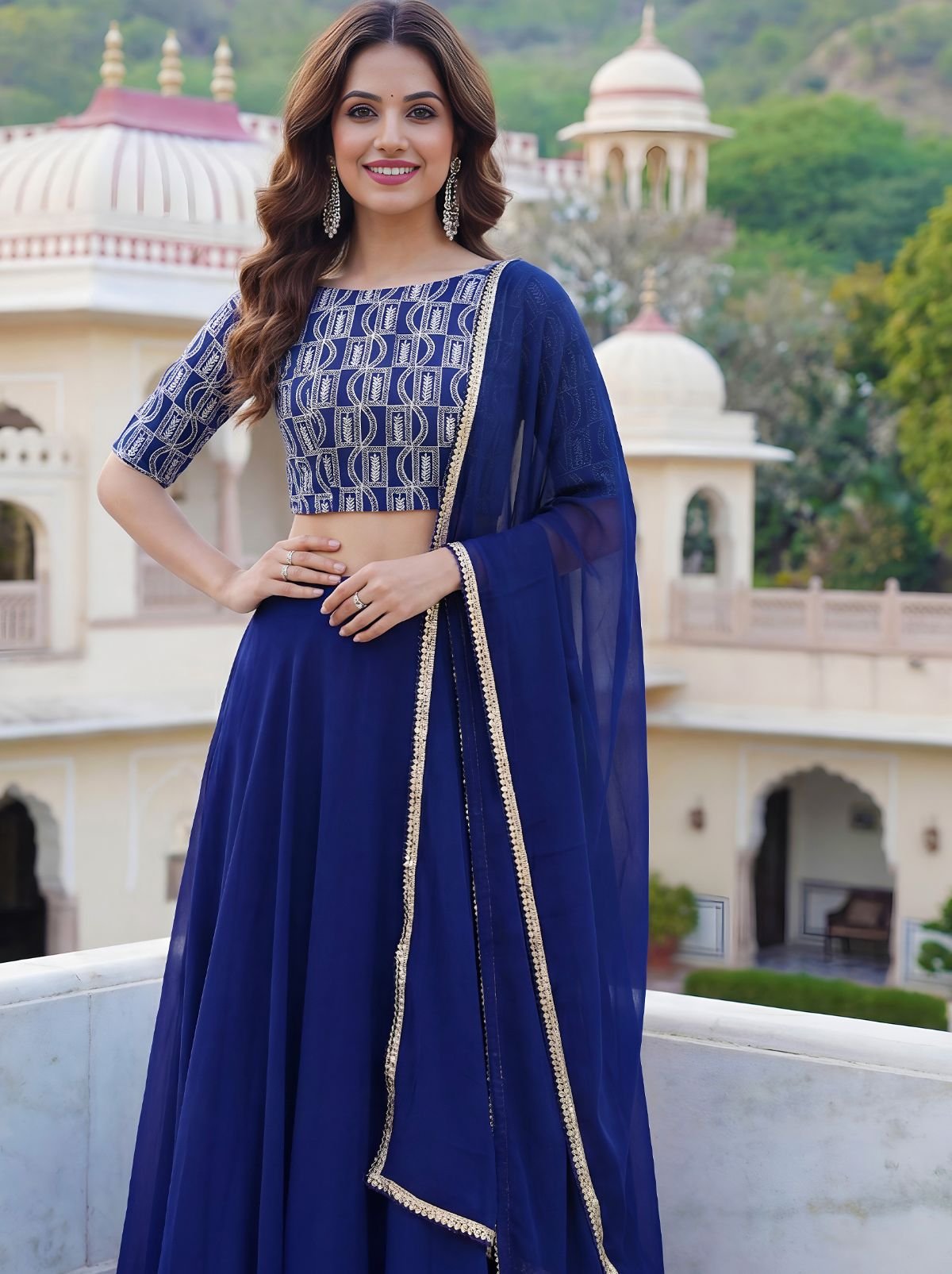 Azure Blue Premium Party Lehenga Set With Sequin Work