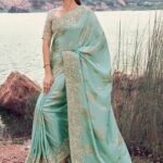 Powder Blue Premium Tissue Silk Saree With Blouse Piece
