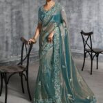 Cornflower Blue Premium Zari Tissue Silk Saree With Blouse Piece