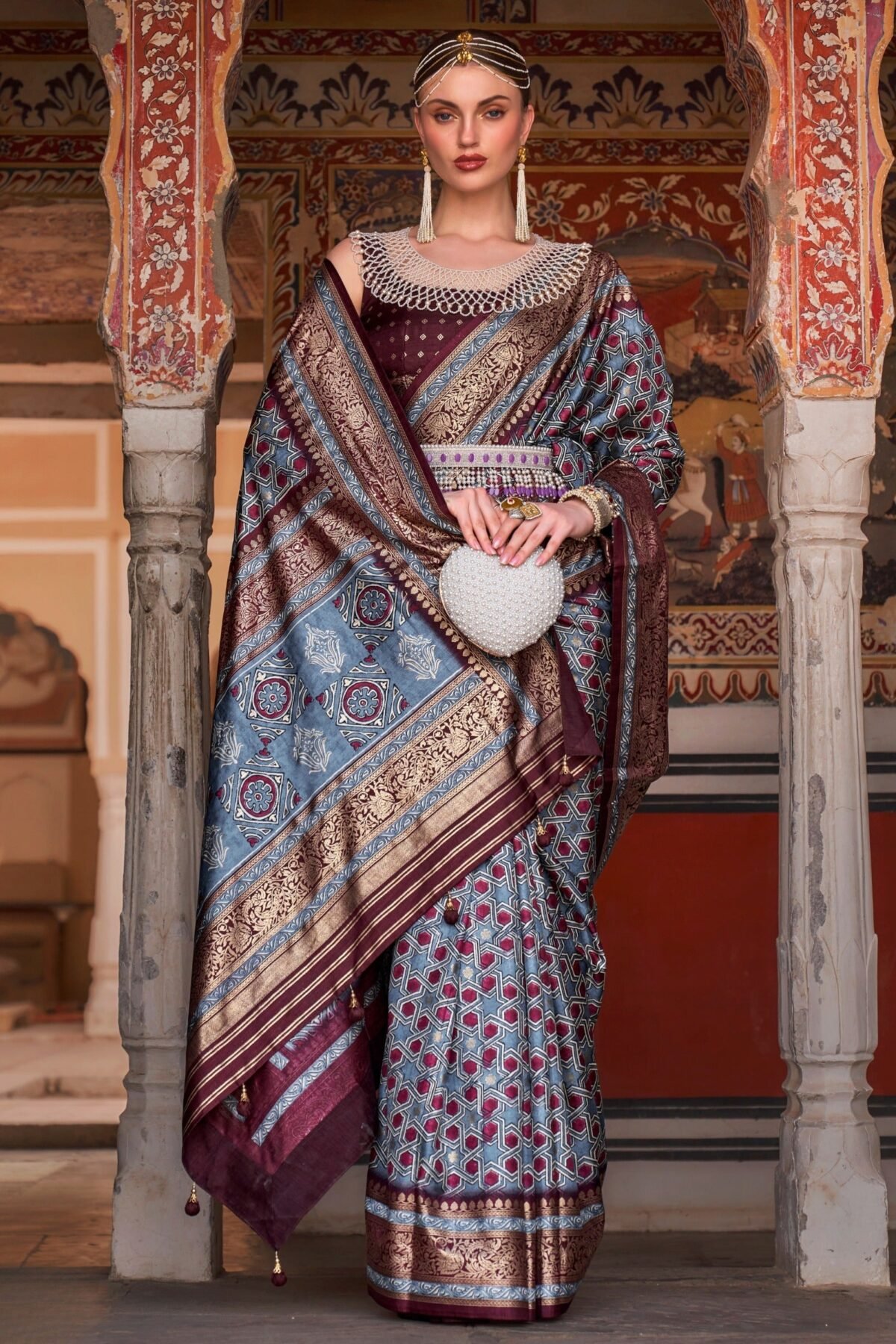 Pigeon Blue Premium Patola Celebration Saree
