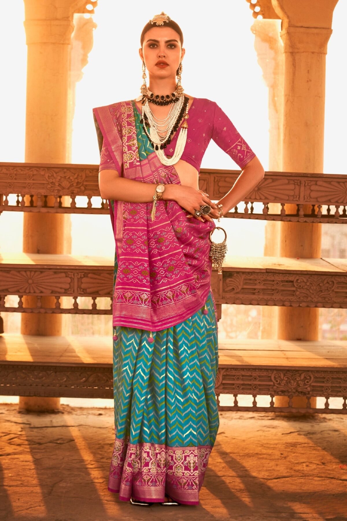 Teal Blue Premium Patola Festive Saree