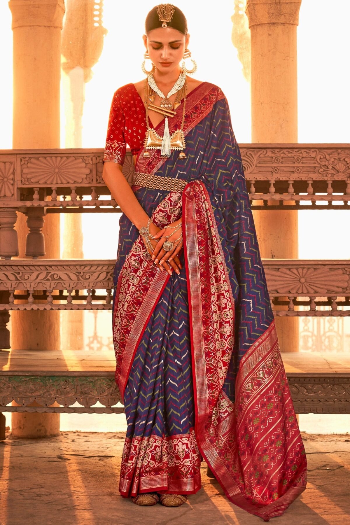 Space Blue Premium Patola Festive Saree