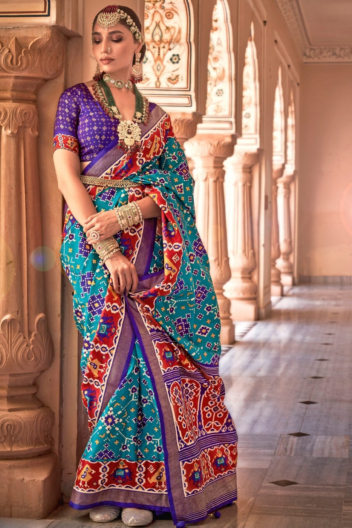 Olympic Blue Patola Festive Saree