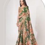 Bottle Green Organza Digital Silk Sequin Saree
