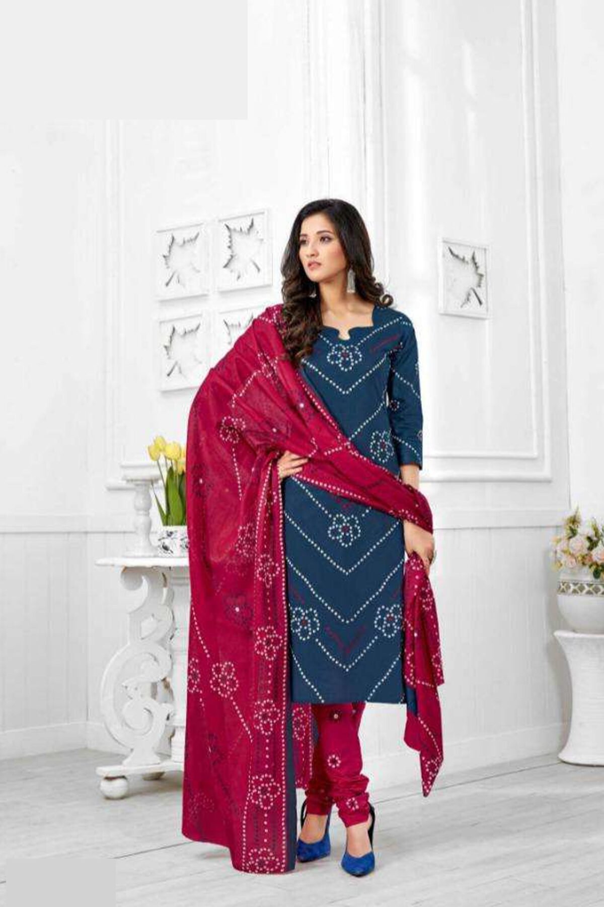 Elegant Blue Summer Dress with Floral Print ? Cotton Salwar Kameez
