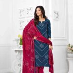Elegant Blue Summer Dress with Floral Print ? Cotton Salwar Kameez