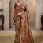 Peanut Brown Banarasi Crush Bridal Saree With Blouse Piece