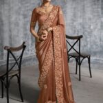 Copper Brown Premium Zari Tissue Silk Saree With Tassels