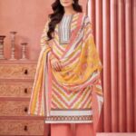 Peach salwar kameez pant dress with printed dupatta