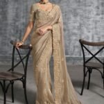 Metallic Cream Premium Zari Tissue Silk Saree With Blouse Piece