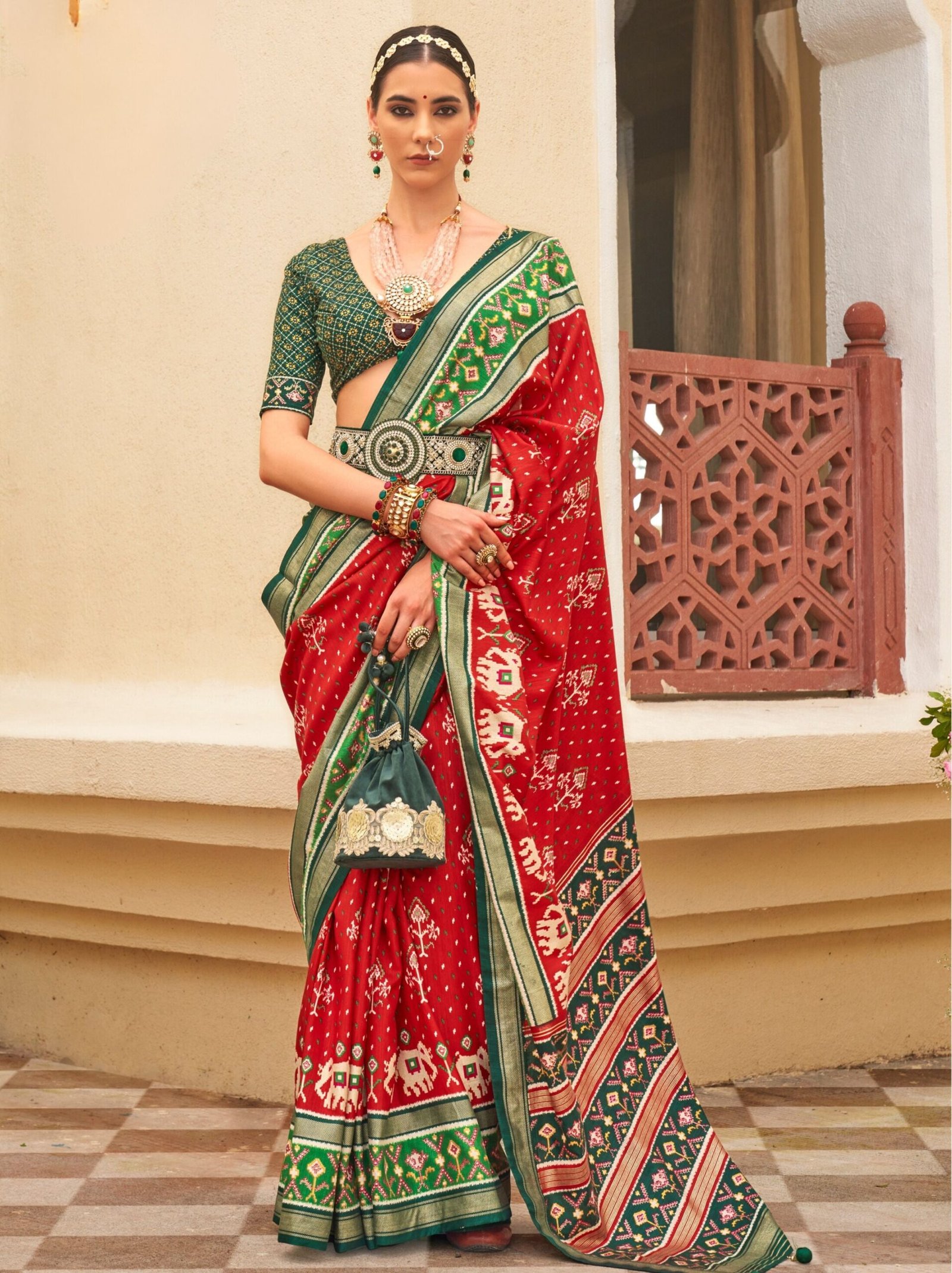 Crimson Red fancy Silk Blended Saree