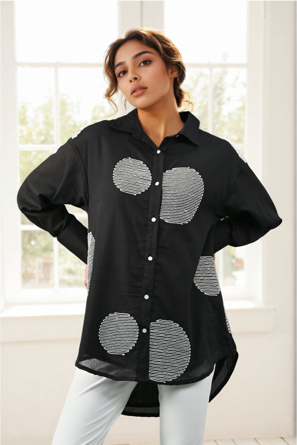 Black White Embroidered Shirt