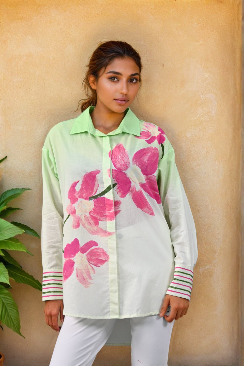 Mint Green Handpainted Cotton Shirt