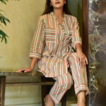 Grey & White Striped Cotton Kurta Set